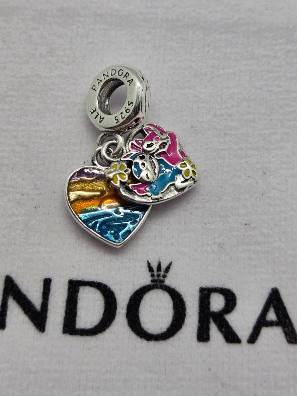 Pandora Disney Parks Stitch Angel Ohana Double Dangle Charm 791092C01 Retired